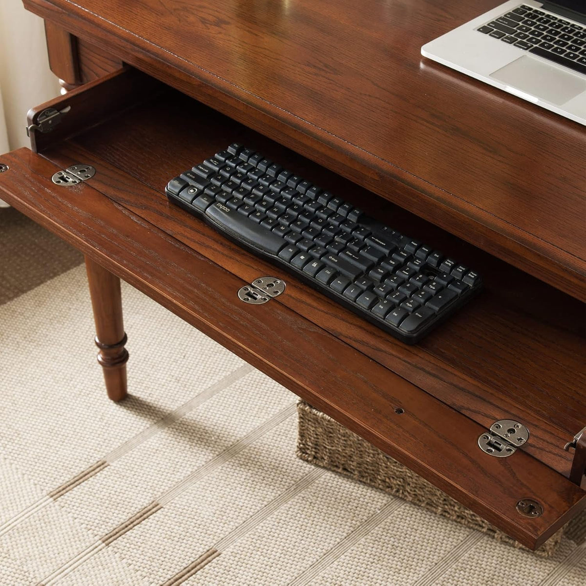 Mission Oak Finish Desk 48Inch Solid Wood Keyboard Drawer