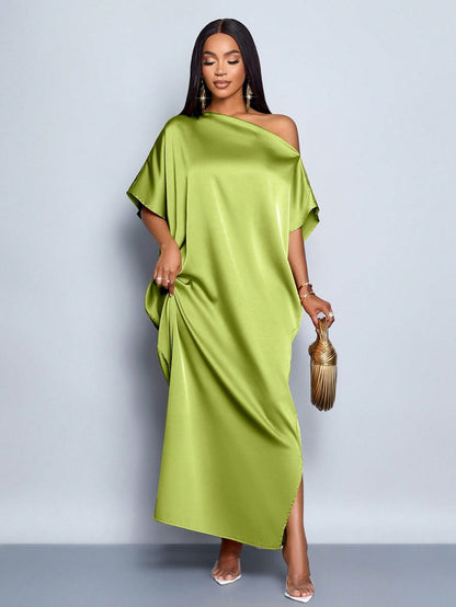 Women's Solid-Color Casual Loose Satin Dress