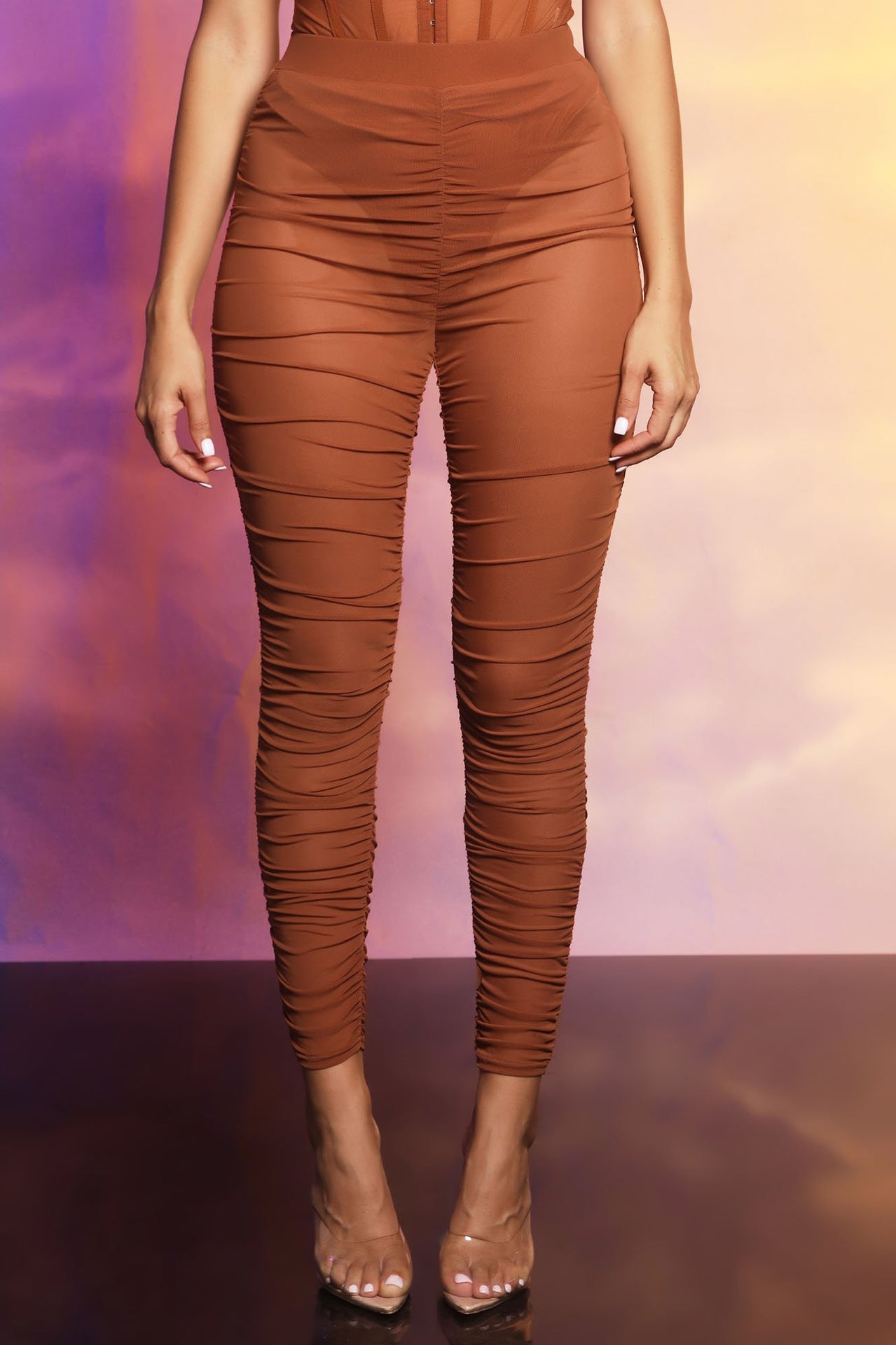New womens sexy strapless see-through mesh corset bodysuit high waist stacked pants two piece jumpsuit sets