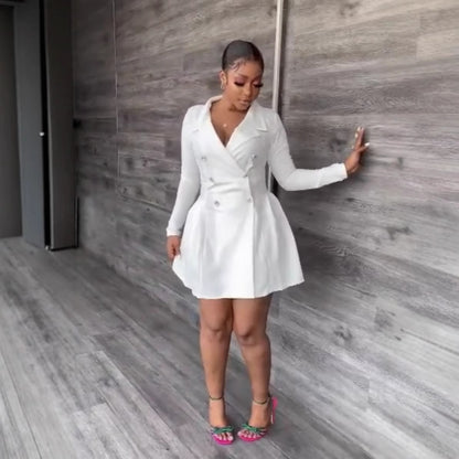 New Temperament Design Lapel Long Sleeve Suit Dress