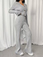Solid Color Knitted Two-piece Women's V-neck Short Knitted Cardigan Bootcut Trousers Versatile Casual Women's Clothing