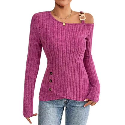 Women's Solid Color Casual Off-Shoulder Asymmetric Hem T-Shirt Top