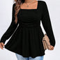 Women's Square-neck Knit Long-sleeve Loose Waist-slimming Solid-color Top