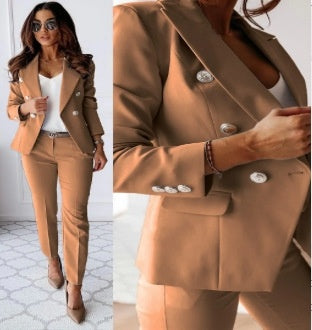New All-matching Casual Suit Lapel Button-down Jacket And Slim-fit Trousers For Women's Office Business Set Clothing