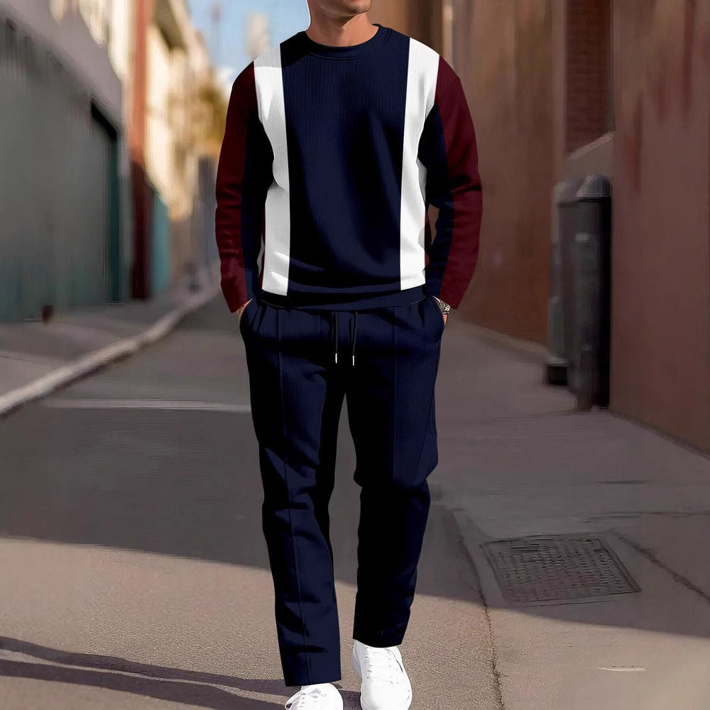 Fashion Men's Casual Sporty Round Neck Sweatshirt And Pants Two-piece Set