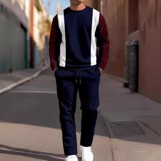 Fashion Men's Casual Sporty Round Neck Sweatshirt And Pants Two-piece Set
