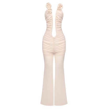 Mesh Jumpsuit Trousers Slim Dress Red For Women