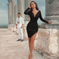 Women's Deep V Long Sleeve Slim Pencil Dress