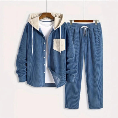 Men's Waffle Hooded Hoodie Trendy Two-piece Suit