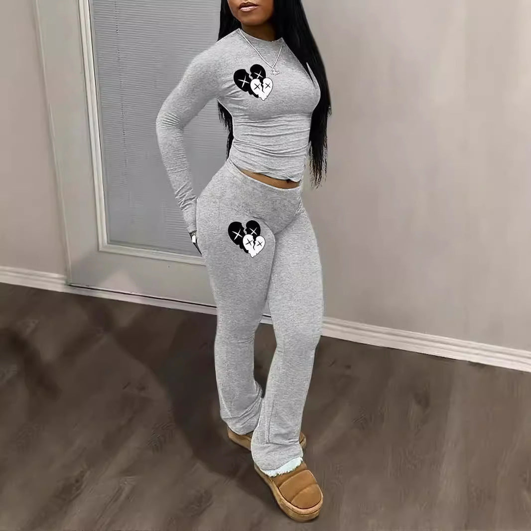 Women's Fashion Personality Heart Printing Suit