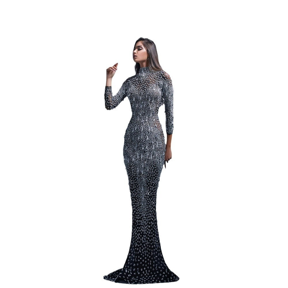 Women's Bronzing Long Sleeve Slim Fit Sexy Evening Dress