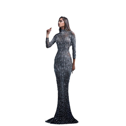 Women's Bronzing Long Sleeve Slim Fit Sexy Evening Dress