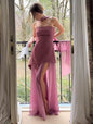 Womens Solid-Color Strapless Dress With Fluttering Ties And A Slit