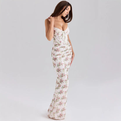 Summer Floral Print Slim-fit Lace Dress