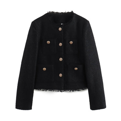Women's Fashion Woolen Solid Color Casual Top Short Coat