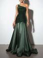 Womens Solid-Color Velvet Patchwork Evening Dress
