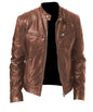 Men's Zip Cardigan PU Leather Jacket With Stand Collar
