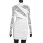 Womens Patchwork Lace Mock Neck Long-Sleeve Dress
