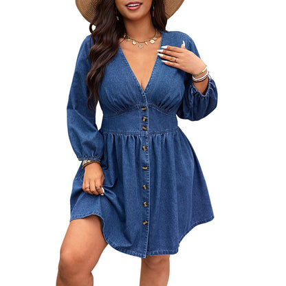 Cowboy V-neck Waist Midi Dress