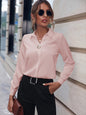 Commuter V-neck Long-sleeved Shirts Ins Fashion Solid Color Pullover Top Autumn And Spring Women's Clothing