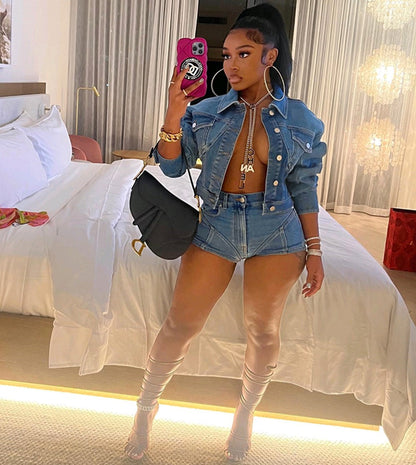 Denim Casual Suit European And American Shorts Denim Suit