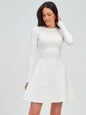 Solid Color Casual Office Round Neck Waist Long Sleeve Knitted Dress