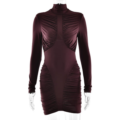 High-neck Leopard Print Tight Backless Bodycon Dress