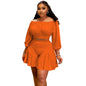Pleated One-shoulder Puff Waist-casual Two-piece Set