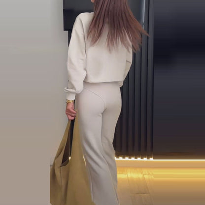 Fashion Casual New Style Women's Solid Color Hooded Top Two-piece Pants