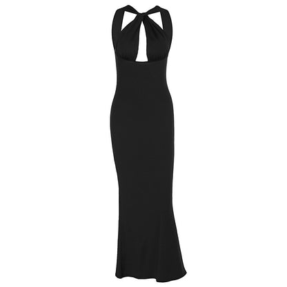 Sexy Sleeveless Hollow Backless Pearl Chain Dress