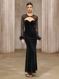 Semi-transparent Mesh Top Velvet Tube Top Dress Two-piece Set