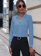 Commuter V-neck Long-sleeved Shirts Ins Fashion Solid Color Pullover Top Autumn And Spring Women's Clothing