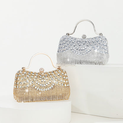 Rhinestone Tassel Portable Chain Box Dinner Bag Women