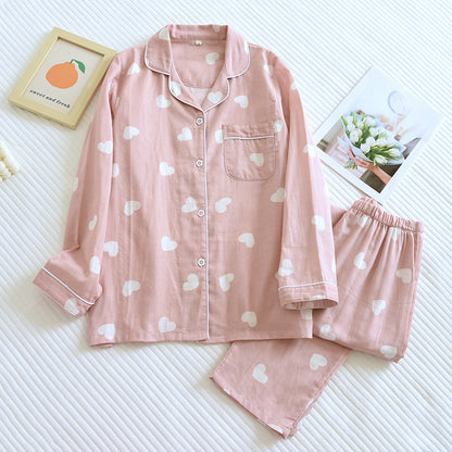 Cotton Gauze Pajamas Ladies' Homewear Long Sleeve Trousers Suit