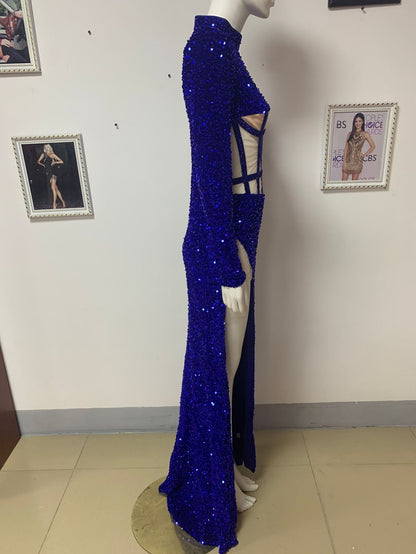 Blue Siren Ji Sequin See-through Dress With High Slit