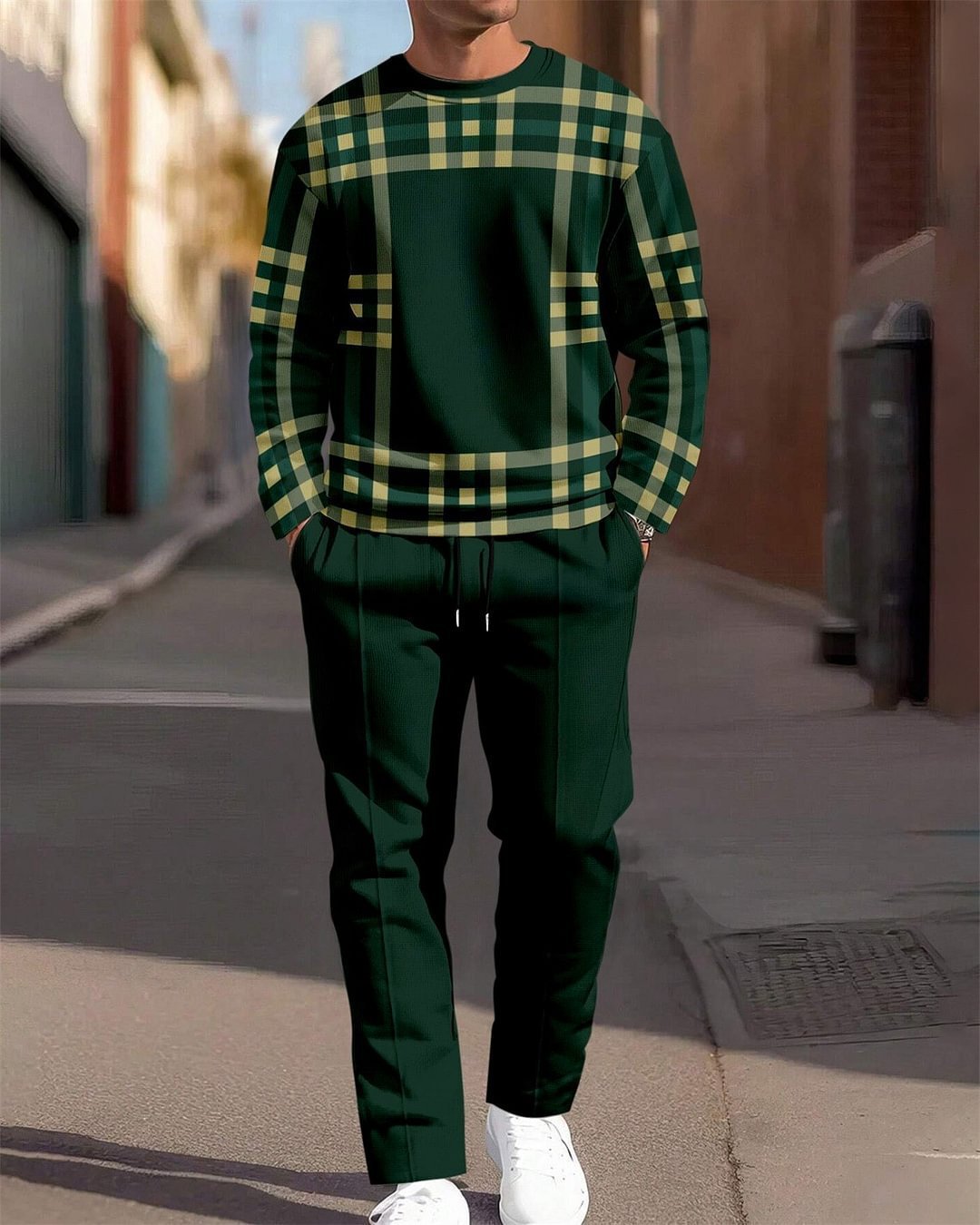 Fashion Men's Casual Sporty Round Neck Sweatshirt And Pants Two-piece Set