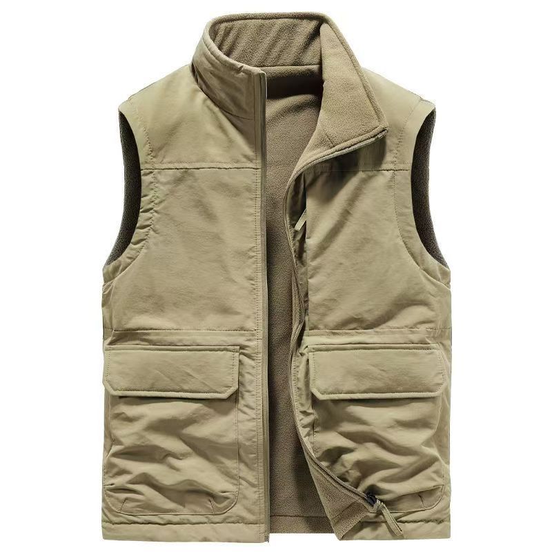 Men's Outdoor Double-sided Wear Velvet Vest Multi-pocket Leisure Cargo