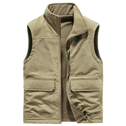Men's Outdoor Double-sided Wear Velvet Vest Multi-pocket Leisure Cargo