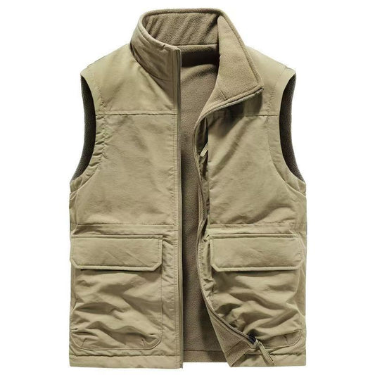 Men's Outdoor Double-sided Wear Velvet Vest Multi-pocket Leisure Cargo