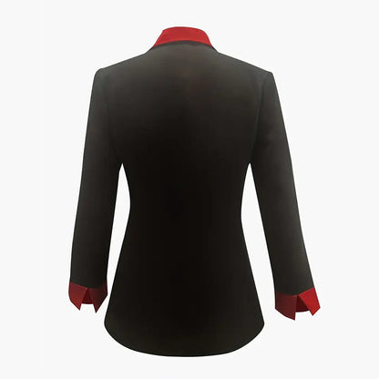 Women's Classic Notch Lapel Blazer, Double-Breasted Long Sleeve Jacket With Color-Block Waist Definition