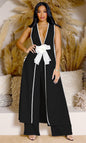 Camellia Bowknot Sleeveless Long Tank Dress And Wide Leg Pants Set
