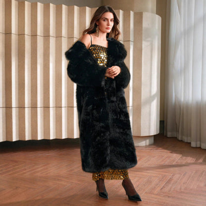 Women's Fall Winter Fashion Fluffy Long Imitation Fox Fur Jacket