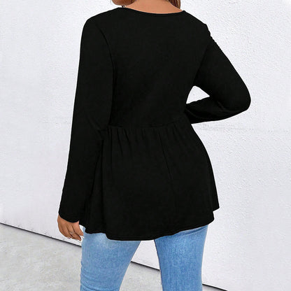 Women's Square-neck Knit Long-sleeve Loose Waist-slimming Solid-color Top