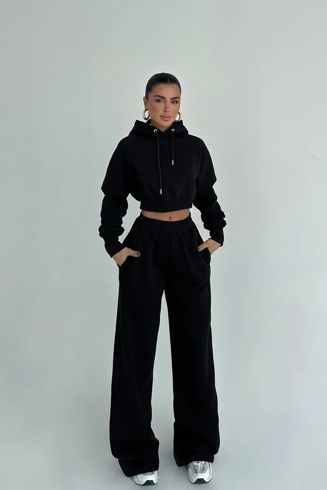 Round Neck Long-sleeve Suit Women's Pocket Pants