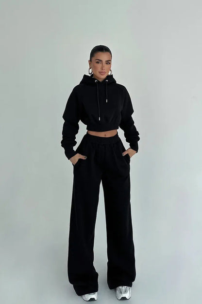 Round Neck Long-sleeve Suit Women's Pocket Pants