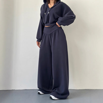 Womens Casual Set V-neck Hoodie Top And Pants