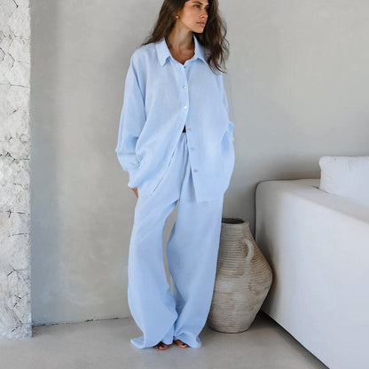 Loose Cotton And Linen Breathable Long Sleeves Trousers Two-piece Set