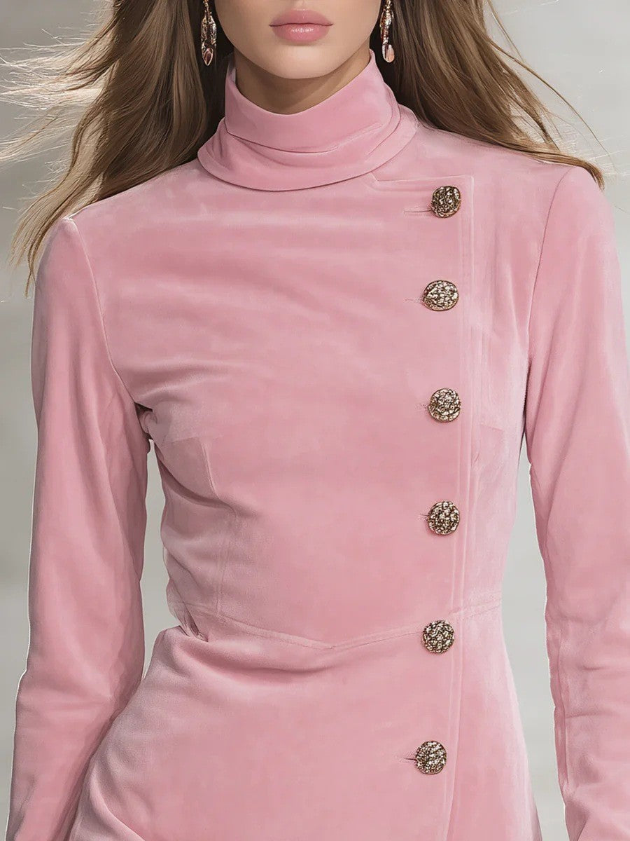 Solid-color Buttoned Waist-cinching Bodycon Dress