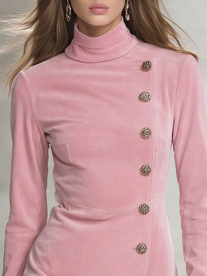 Solid-color Buttoned Waist-cinching Bodycon Dress