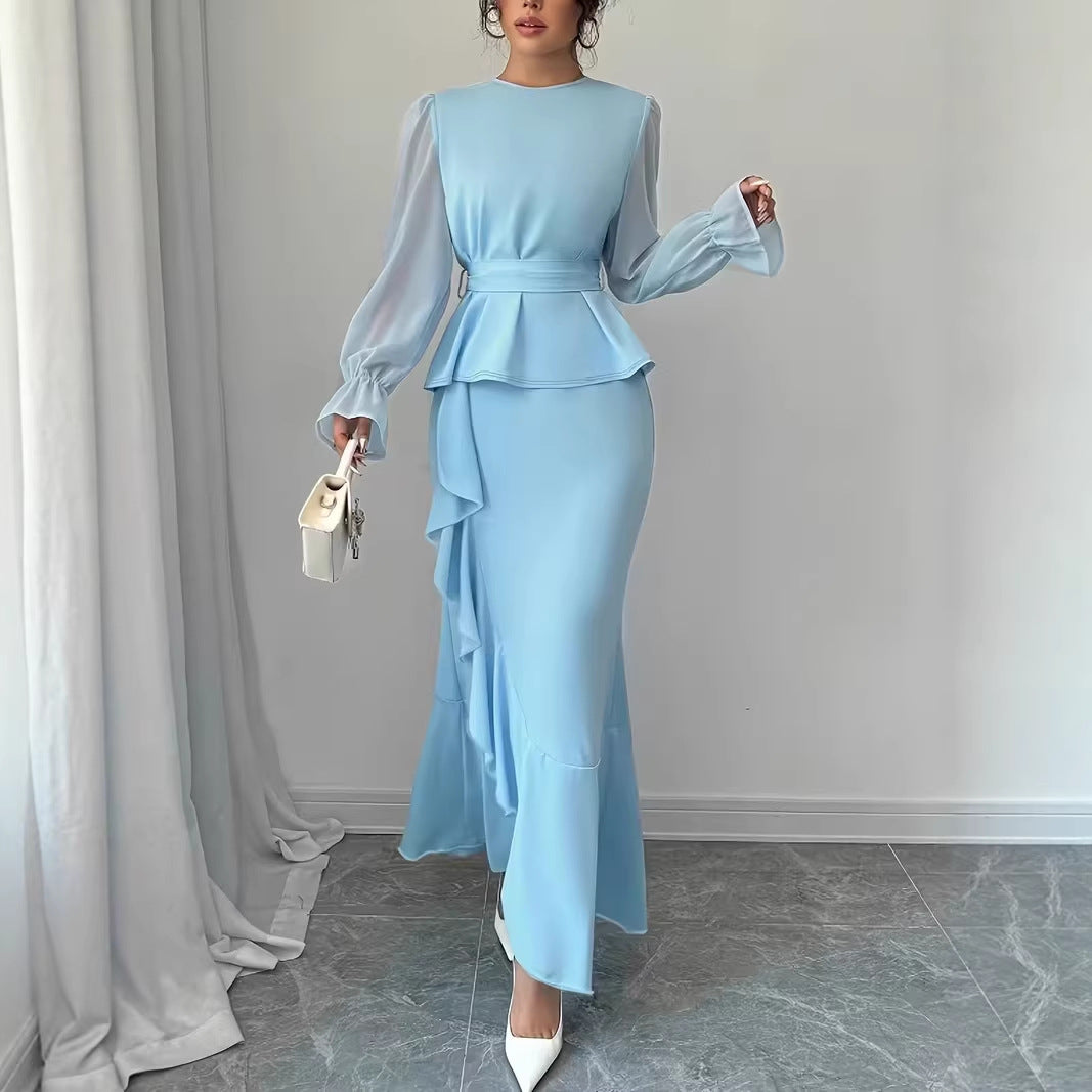 Fashionable Irregular Ruffle Hem Slip Dress